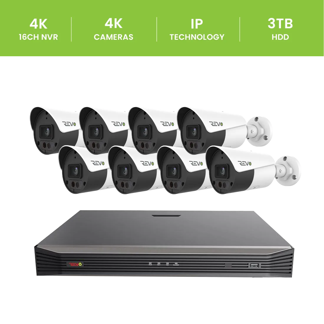 Revo 16Ch 4K Security System - 4TB HDD, 8 x 4K Bullet Cameras