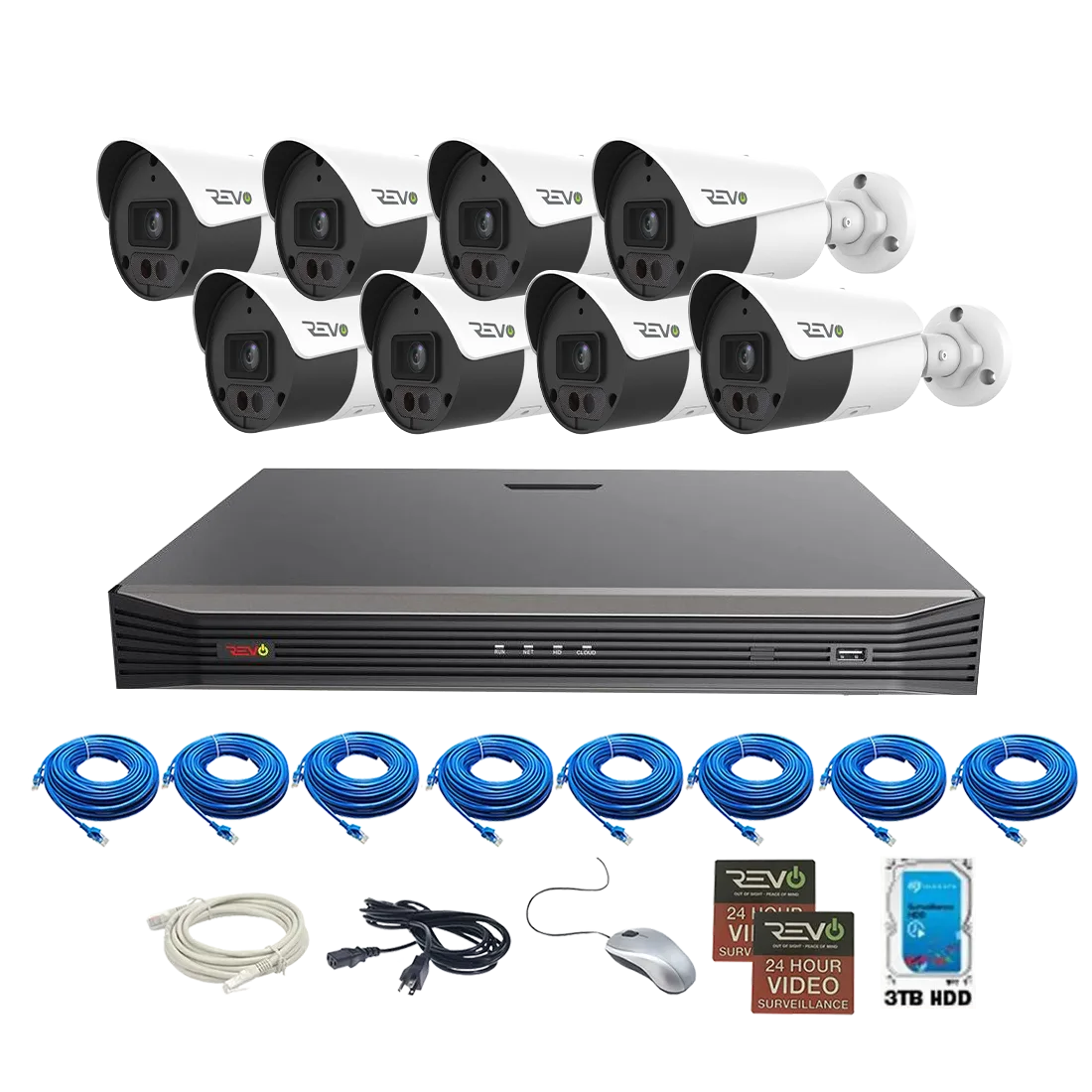 Revo 16Ch 4K Security System - 4TB HDD, 8 x 4K Bullet Cameras