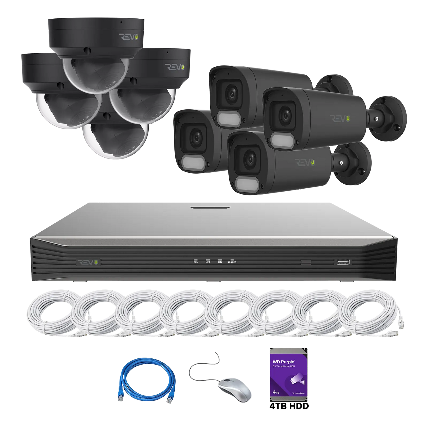 REVO ULTRA 16CH 4K PoE H.265 NVR, 4TB & 8x 5 Megapixel LumeX Cameras with built-in Mic and color night vision – Remote Access Via PC, Mac & Phone
