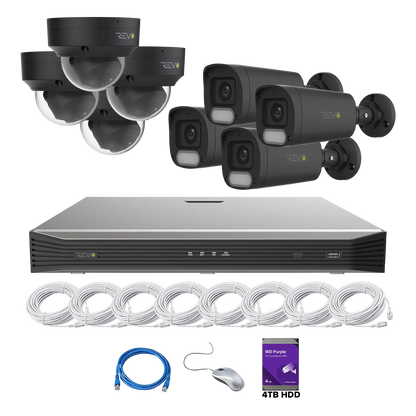REVO ULTRA 16CH 4K PoE H.265 NVR, 4TB & 8x 5 Megapixel LumeX Cameras with built-in Mic and color night vision – Remote Access Via PC, Mac & Phone