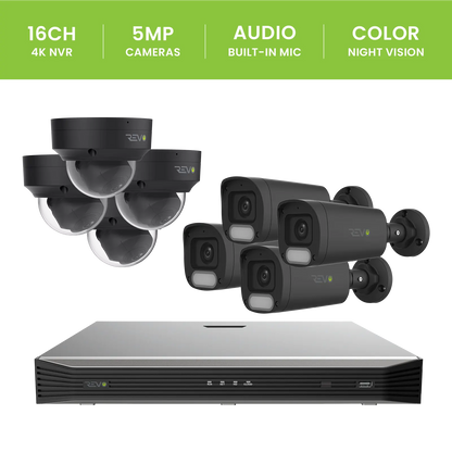 REVO ULTRA 16CH 4K PoE H.265 NVR, 4TB & 8x 5 Megapixel LumeX Cameras with built-in Mic and color night vision – Remote Access Via PC, Mac & Phone
