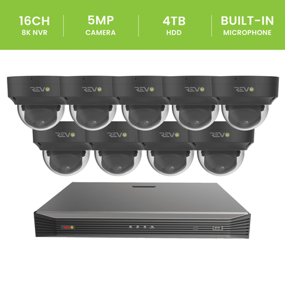 16CH 8K PoE NVR with 9x5MP Lumex Dome Cameras
