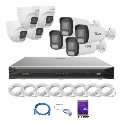 REVO ULTRA 16CH 4K PoE H.265 NVR, 4TB & 8x 5 Megapixel LumeX Cameras with built-in Mic and color night vision – Remote Access Via PC, Mac & Phone
