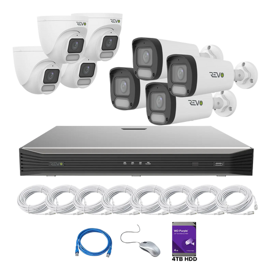 REVO ULTRA 16CH 4K PoE H.265 NVR, 4TB & 8x 5 Megapixel LumeX Cameras with built-in Mic and color night vision – Remote Access Via PC, Mac & Phone
