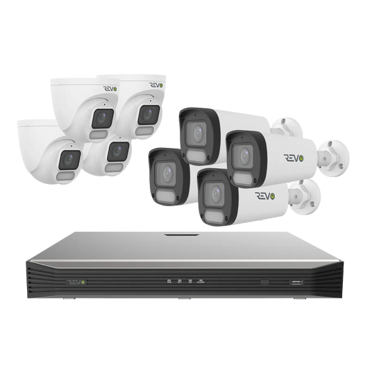 REVO ULTRA 16CH 4K PoE H.265 NVR, 4TB & 8x 5 Megapixel LumeX Cameras with built-in Mic and color night vision – Remote Access Via PC, Mac & Phone