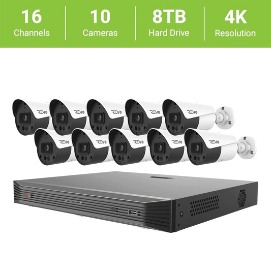 Revo 16-Channel True 4K SMART NVR HD Security System with 8TB HDD and 10 x 4K Bullet Cameras