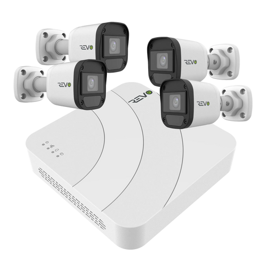 REVO ULTRA Blue Series 4 CH IP Video Surveillance System, 4 CH 4K NVR, 1TB HDD, 4x 4 Megapixel Indoor/Outdoor IR Bullet Cameras - Remote Access via Smart Phone, Tablet, PC & MAC