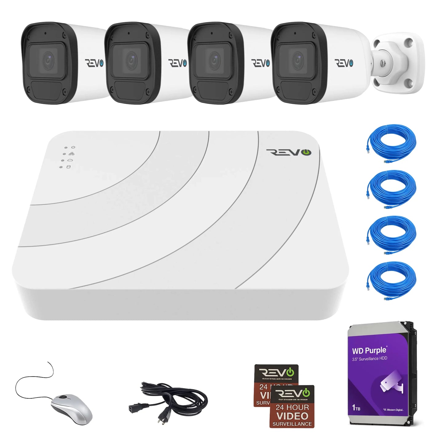 Revo Ultra HD Blue Series 8Ch. 1TB NVR Surveillance System with 4 x 4MP Bullet Cameras