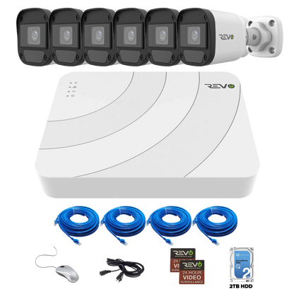 REVO ULTRA Blue Series 8CH IP Video Surveillance System, 8 CH 4K NVR, 2TB HDD, 6x 5 Megapixel Indoor/Outdoor Audio Capable IR Bullet Cameras - Remote Access via Smart Phone, Tablet, PC & MAC