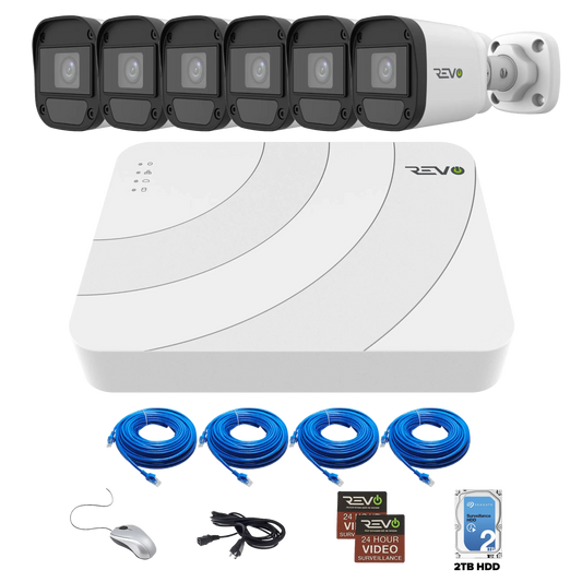 REVO ULTRA Blue Series 8CH IP Video Surveillance System, 8 CH 4K NVR, 2TB HDD, 6x 5 Megapixel Indoor/Outdoor Audio Capable IR Bullet Cameras - Remote Access via Smart Phone, Tablet, PC & MAC