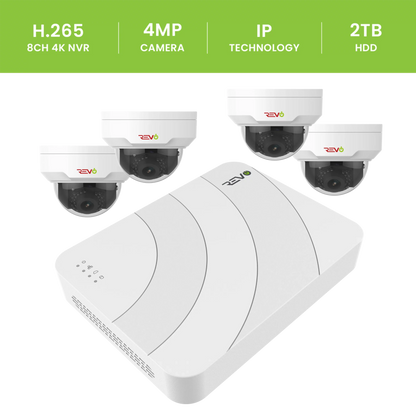 Ultra HD 8 Ch. 2TB NVR Surveillance System with 4 4MP Mini Vandal Dome Cameras