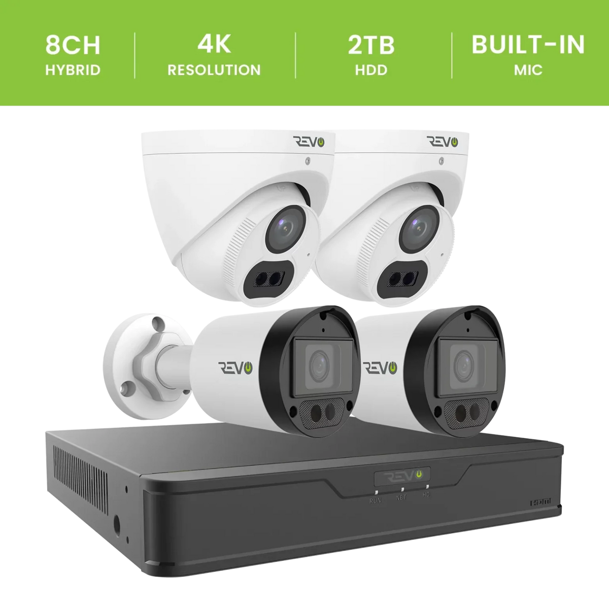 REVO ULTRA 4K Hybrid 8-Channel Surveillance System with 4x cameras, 2TB Storage, and Remote Access