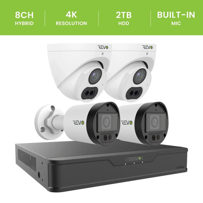 REVO ULTRA 4K Hybrid 8-Channel Surveillance System with 4x cameras, 2TB Storage, and Remote Access