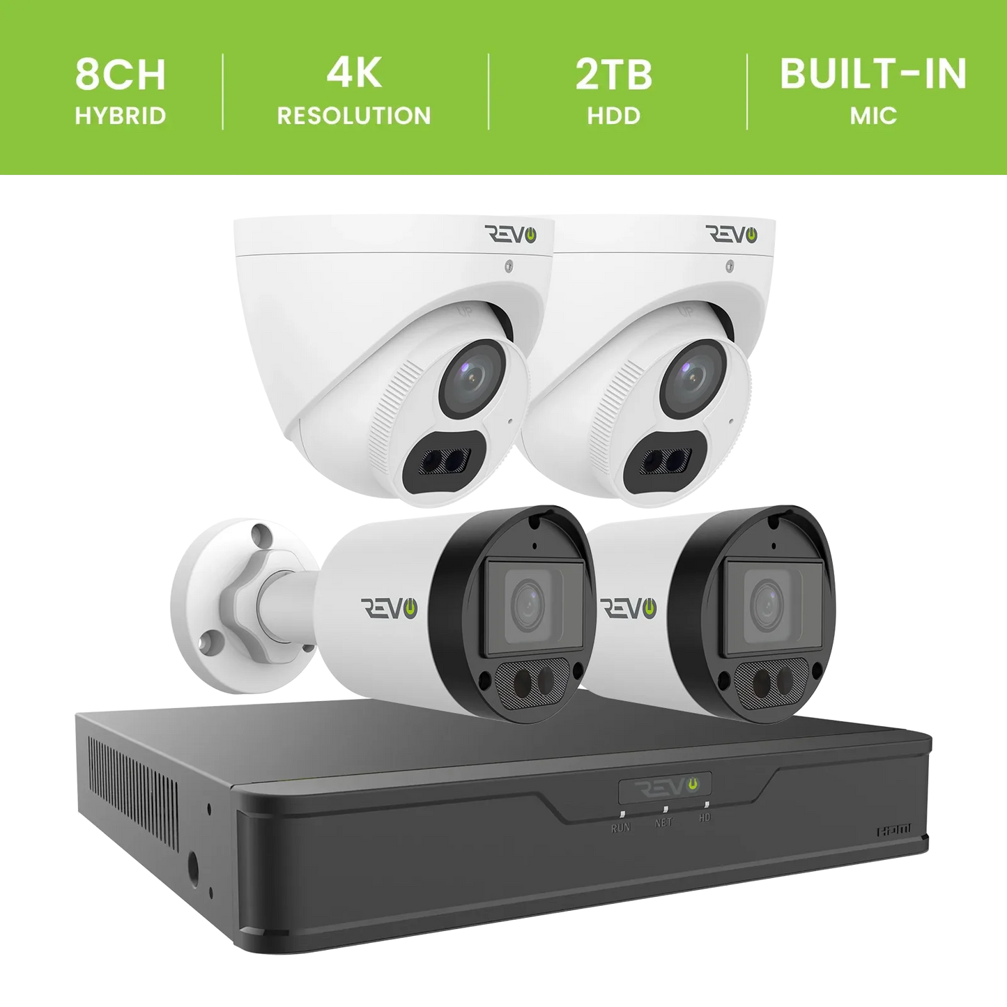 REVO ULTRA 4K Hybrid 8-Channel Surveillance System with 4x cameras, 2TB Storage, and Remote Access