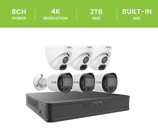 REVO ULTRA 4K Hybrid 8-Channel Surveillance System with 6 Cameras, 2TB Storage, and Remote Access