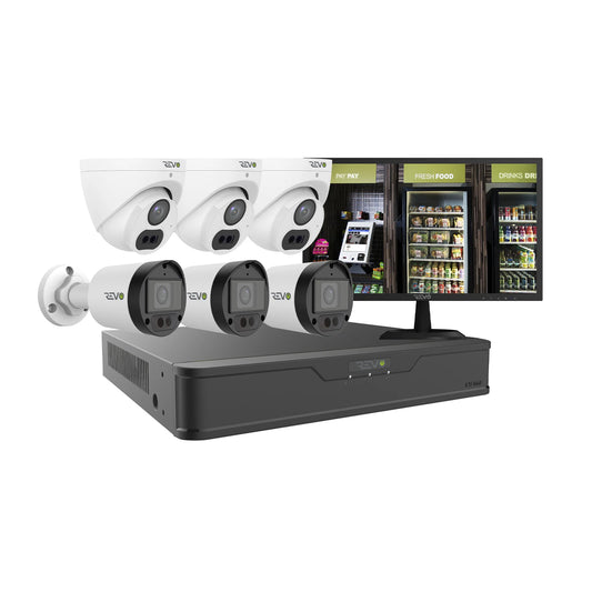 REVO ULTRA 4K Hybrid 8-Channel Surveillance System with 6 Cameras, 2TB Storage, 22’’ LED Monitor and Remote Access