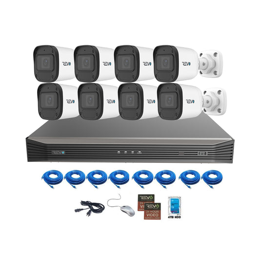 REVO ULTRA BLUE SERIES 16CH 4K PoE H.265 NVR, 4TB & 8x 5 Megapixel Indoor/Outdoor IR Cameras with built-in Mic – Remote access via PC, MAC & Phone