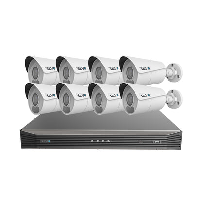 REVO ULTRA BLUE SERIES 16CH 4K PoE H.265 NVR, 4TB & 8x 4K (8 Megapixel) Indoor/Outdoor IR Cameras with built-in Mic – Remote access via PC, MAC & Phone  