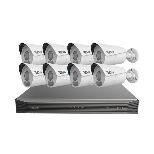 REVO ULTRA BLUE SERIES 16CH 4K PoE H.265 NVR, 4TB & 8x 4K (8 Megapixel) Indoor/Outdoor IR Cameras with built-in Mic – Remote access via PC, MAC & Phone  