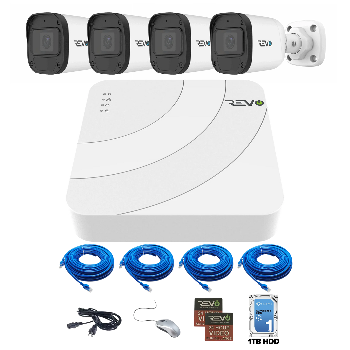 Revo Ultra Blue Series 4CH 4K POE H.265 NVR, 1TB & 4X 5 Megapixel Indoor/Outdoor IR Cameras With Remote Access Via Pc, Mac & Phone