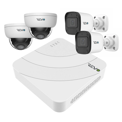 REVO ULTRA BLUE SERIES 4CH 4K PoE H.265 NVR, 1TB & 4x 5 Megapixel Indoor/Outdoor IR Cameras with – Remote access via PC, MAC & Phone