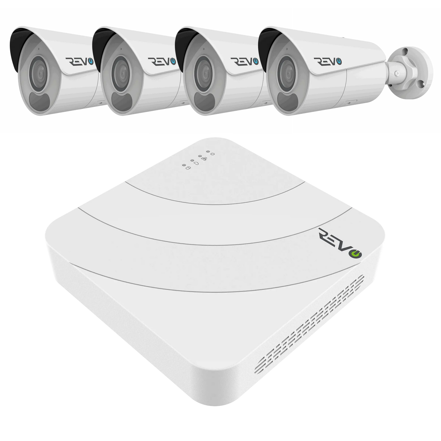 REVO ULTRA BLUE SERIES 4CH 4K PoE H.265 NVR, 1TB & 4x 4K (8 Megapixel) Indoor/Outdoor IR Cameras with built-in Mic – Remote access via PC, MAC & Phone  