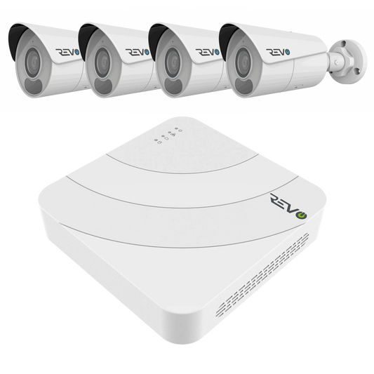 REVO ULTRA BLUE SERIES 4CH 4K PoE H.265 NVR, 1TB & 4x 4K (8 Megapixel) Indoor/Outdoor IR Cameras with built-in Mic – Remote access via PC, MAC & Phone  