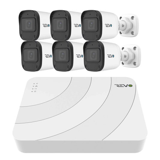 REVO ULTRA BLUE SERIES 8CH 4K PoE H.265 NVR, 2TB & 6x 2K (4MP) Indoor/Outdoor IR Cameras with built-in Mic – Remote access via PC, MAC & Phone  