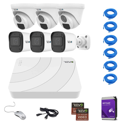 REVO ULTRA BLUE SERIES 8CH 4K PoE H.265 NVR, 2TB & 6x 2K (4MP) Indoor/Outdoor IR Cameras with built-in Mic – Remote access via PC, MAC & Phone