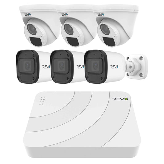 REVO ULTRA BLUE SERIES 8CH 4K PoE H.265 NVR, 2TB & 6x 2K (4MP) Indoor/Outdoor IR Cameras with built-in Mic – Remote access via PC, MAC & Phone