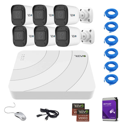 REVO ULTRA BLUE SERIES 8CH 4K PoE H.265 NVR, 2TB & 6x 5 Megapixel Indoor/Outdoor IR Cameras with – Remote access via PC, MAC & Phone