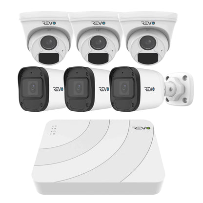 REVO ULTRA BLUE SERIES 8CH 4K PoE H.265 NVR, 2TB & 6x 5 Megapixel Indoor/Outdoor IR Cameras with built-in Mic – Remote access via PC, MAC & Phone
