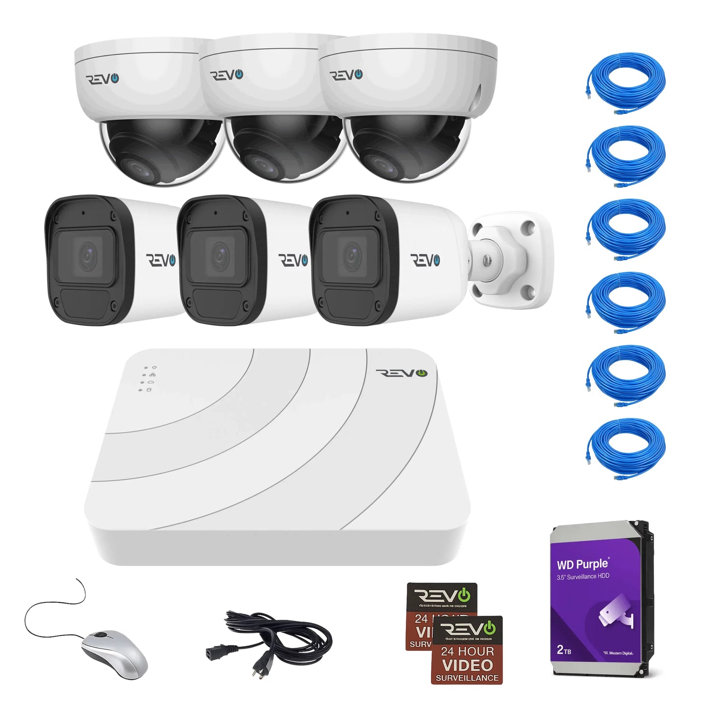 REVO ULTRA BLUE SERIES 8CH 4K PoE H.265 NVR, 2TB & 6x 5 Megapixel Indoor/Outdoor IR Cameras with – Remote access via PC, MAC & Phone