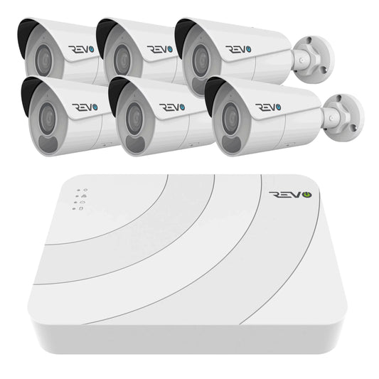 REVO ULTRA BLUE SERIES 8CH 4K PoE H.265 NVR, 2TB & 6x 4K (8 Megapixel) Indoor/Outdoor IR Cameras with built-in Mic – Remote access via PC, MAC & Phone  