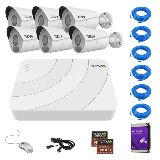REVO ULTRA BLUE SERIES 8CH 4K PoE H.265 NVR, 2TB & 6x 4K (8 Megapixel) Indoor/Outdoor IR Cameras with built-in Mic – Remote access via PC, MAC & Phone  