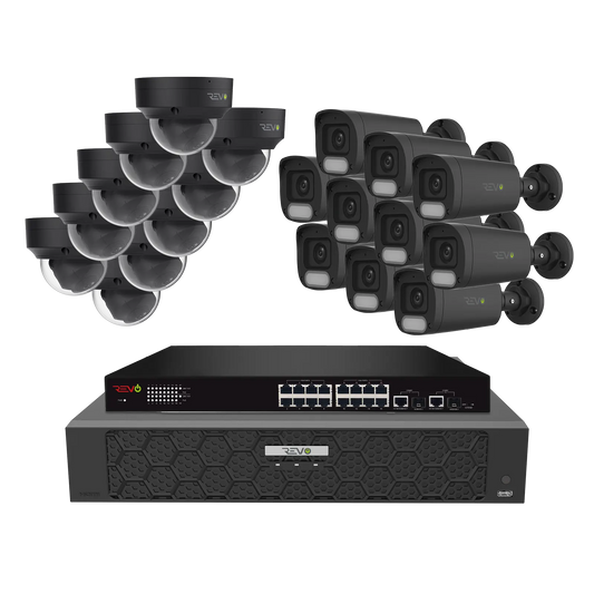REVO ULTRA PLUS 32CH 4K PoE H.265NVR, 16TB & 20x 5 Megapixel LumeX Cameras with built-in Mic and color night vision – Remote Access Via PC, Mac & Phone
