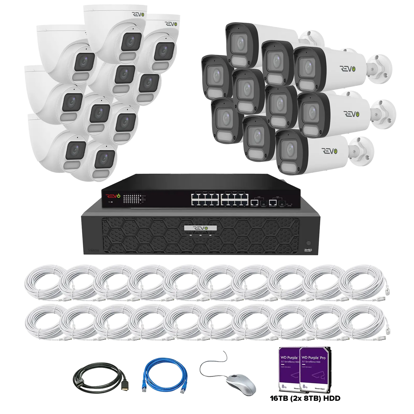 REVO ULTRA PLUS 32CH 4K PoE H.265NVR, 16TB & 20x 5 Megapixel LumeX Cameras with built-in Mic and color night vision – Remote Access Via PC, Mac & Phone