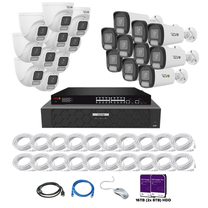 REVO ULTRA PLUS 32CH 4K PoE H.265NVR, 16TB & 20x 5 Megapixel LumeX Cameras with built-in Mic and color night vision – Remote Access Via PC, Mac & Phone
