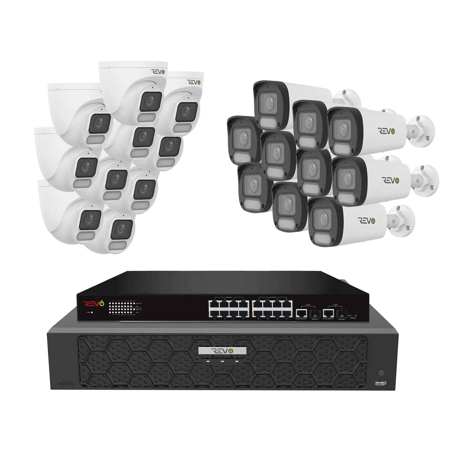 REVO ULTRA PLUS 32CH 4K PoE H.265NVR, 16TB & 20x 5 Megapixel LumeX Cameras with built-in Mic and color night vision – Remote Access Via PC, Mac & Phone
