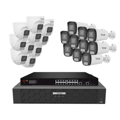 REVO ULTRA PLUS 32CH 4K PoE H.265NVR, 16TB & 20x 5 Megapixel LumeX Cameras with built-in Mic and color night vision – Remote Access Via PC, Mac & Phone