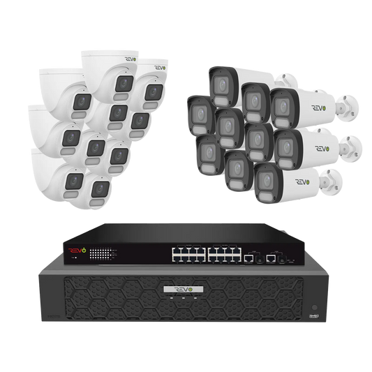 REVO ULTRA PLUS 32CH 4K PoE H.265NVR, 16TB & 20x 5 Megapixel LumeX Cameras with built-in Mic and color night vision – Remote Access Via PC, Mac & Phone