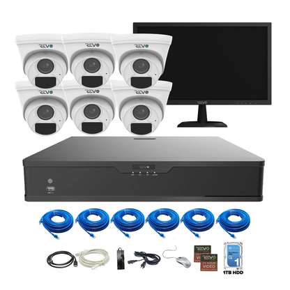 REVO Hybrid 8CH DVR, 1TB and 1080p 4 in 1 6x Analog HD IR Dome Camera System, 22" Monitor