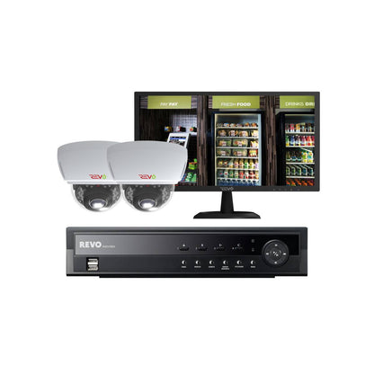 REVO 4CH 1TB DVR, 22" Monitor, 1080p Indoor/Outdoor IR 2 Mini Vandal Dome Cameras Security System