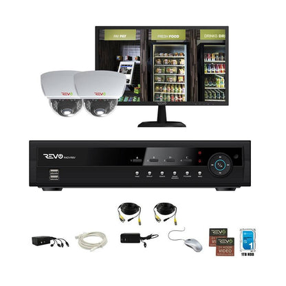 REVO 4CH 1TB DVR, 22" Monitor, 1080p Indoor/Outdoor IR 2 Mini Vandal Dome Cameras Security System