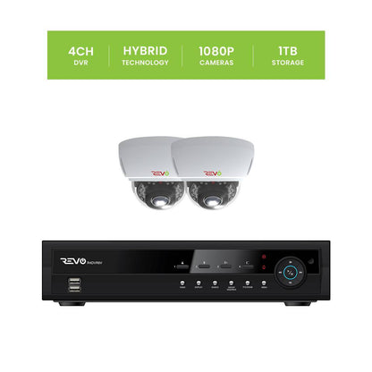 REVO 4 CH 1TB DVR, 1080p Indoor/Outdoor IR 2 Mini Vandal Dome Cameras Security System