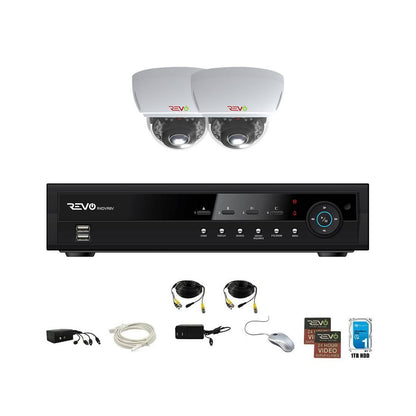 REVO 4 CH 1TB DVR, 1080p Indoor/Outdoor IR 2 Mini Vandal Dome Cameras Security System