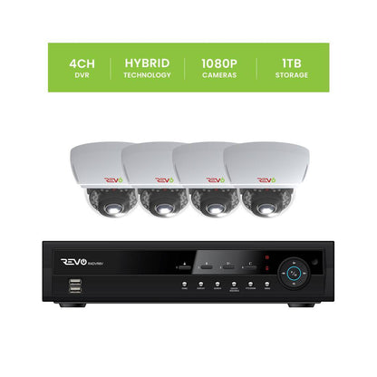 REVO 4 CH 1TB DVR, 1080p Indoor/Outdoor IR 4 Mini Vandal Dome Cameras Security System