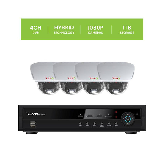 REVO 4 CH 1TB DVR, 1080p Indoor/Outdoor IR 4 Mini Vandal Dome Cameras Security System
