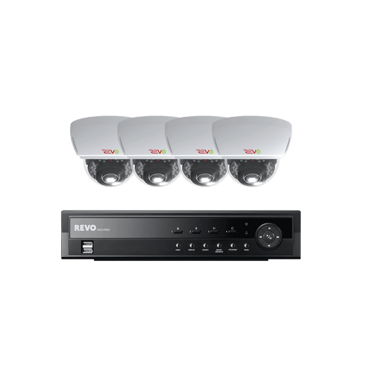 REVO 4 CH 1TB DVR, 1080p Indoor/Outdoor IR 4 Mini Vandal Dome Cameras Security System