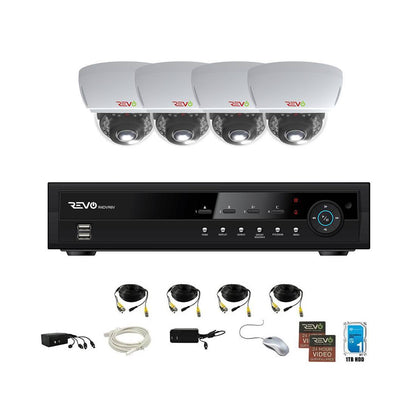 REVO 4 CH 1TB DVR, 1080p Indoor/Outdoor IR 4 Mini Vandal Dome Cameras Security System